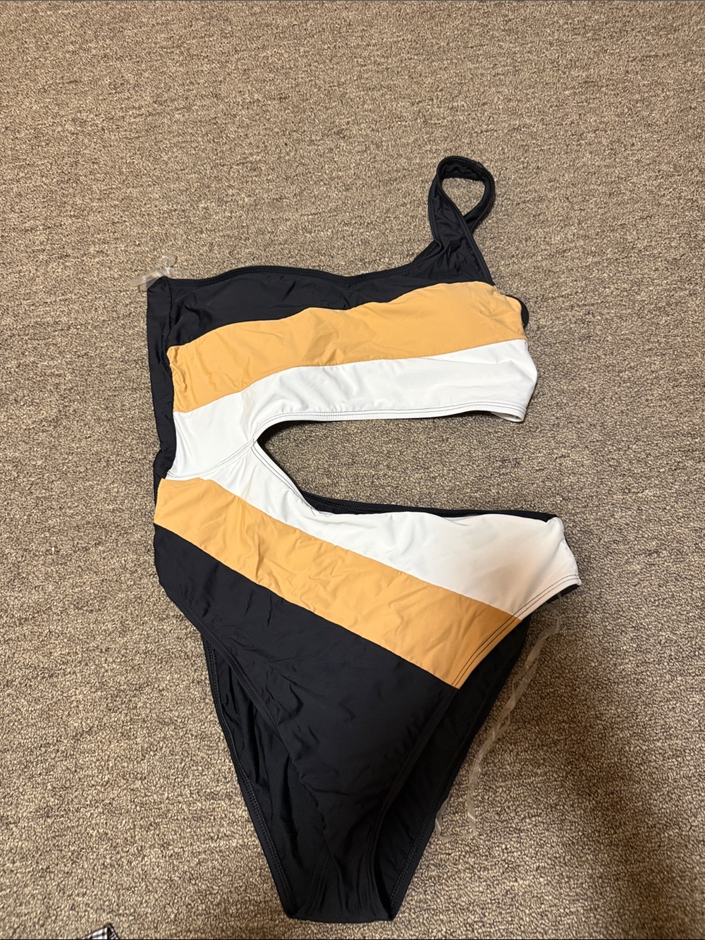Vici Black White and Mustard Cutout One-Piece Swimsuit